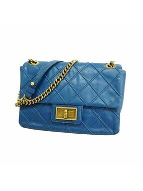 Chanel Shoulder Bag 2.55 Leather Blue Gold